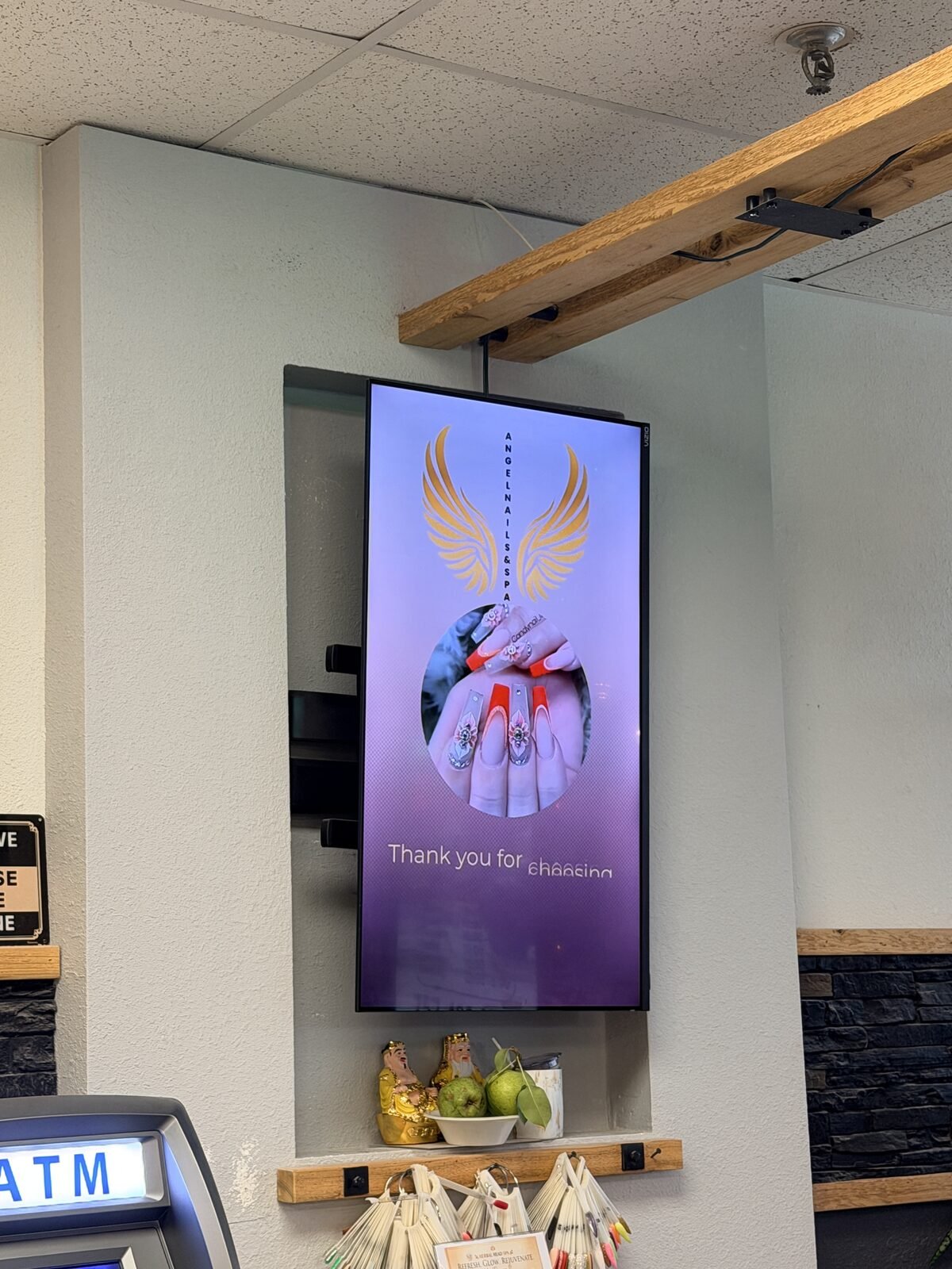 Angel Nails & Spa welcome screen in the salon